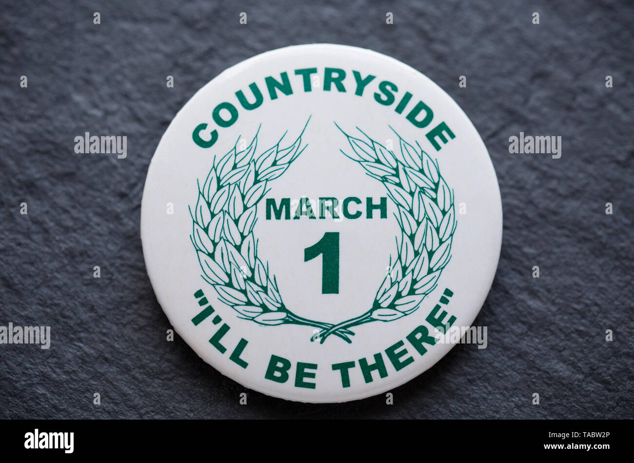 A pro-hunting badge that was made for the Countryside March of 1998 in relation to the proposal to ban hunting with dogs in the UK. The march in Londo Stock Photo
