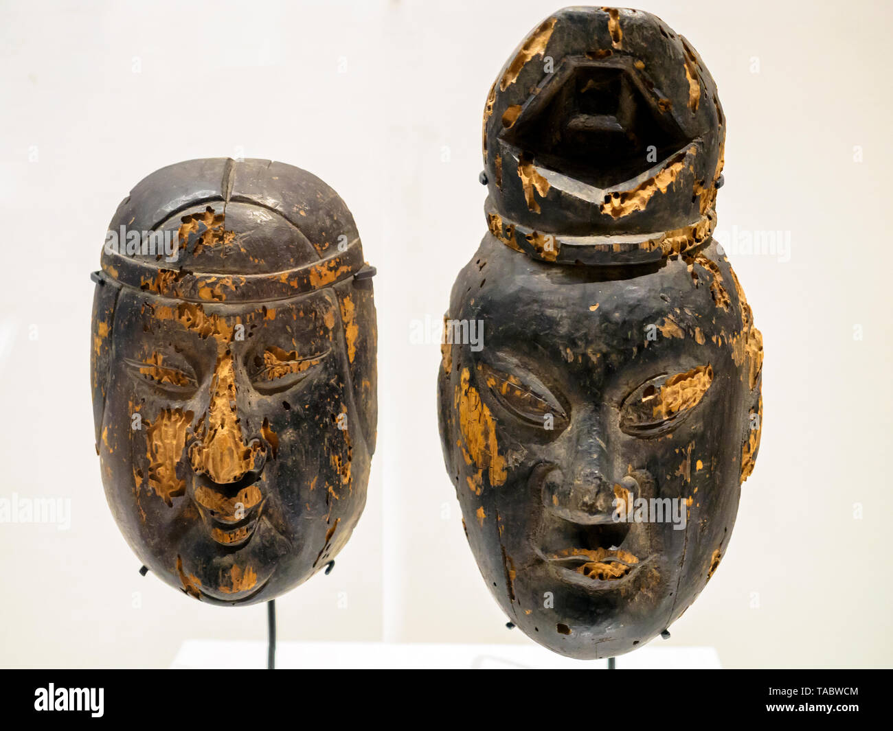Ritual mask of a male and female Kami deities Stock Photo