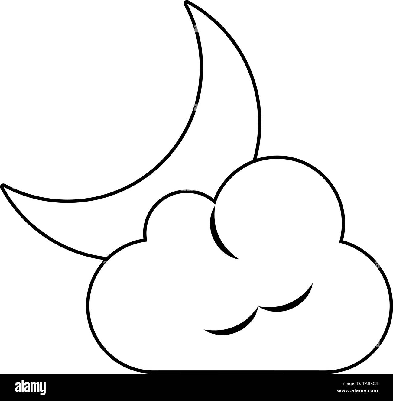 Cloud and moon cartoon isolated in black and white Stock Vector Image ...