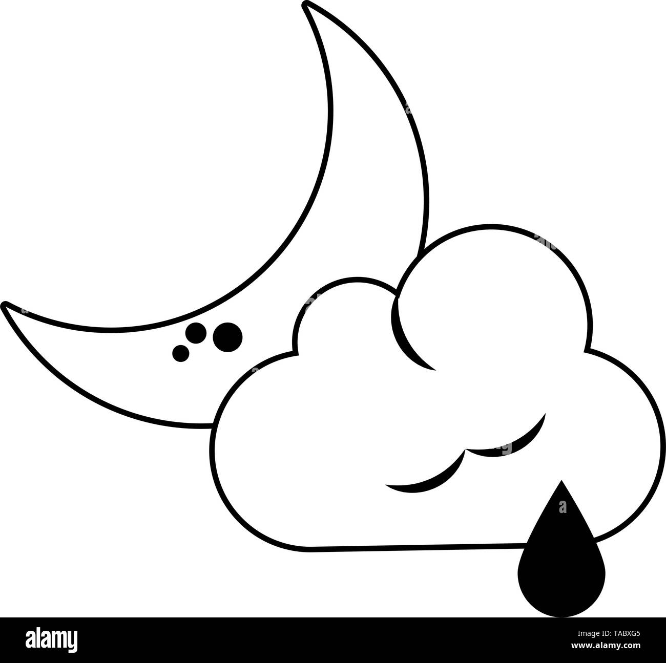 Moon cloud and raining drop in black and white Stock Vector Image & Art ...