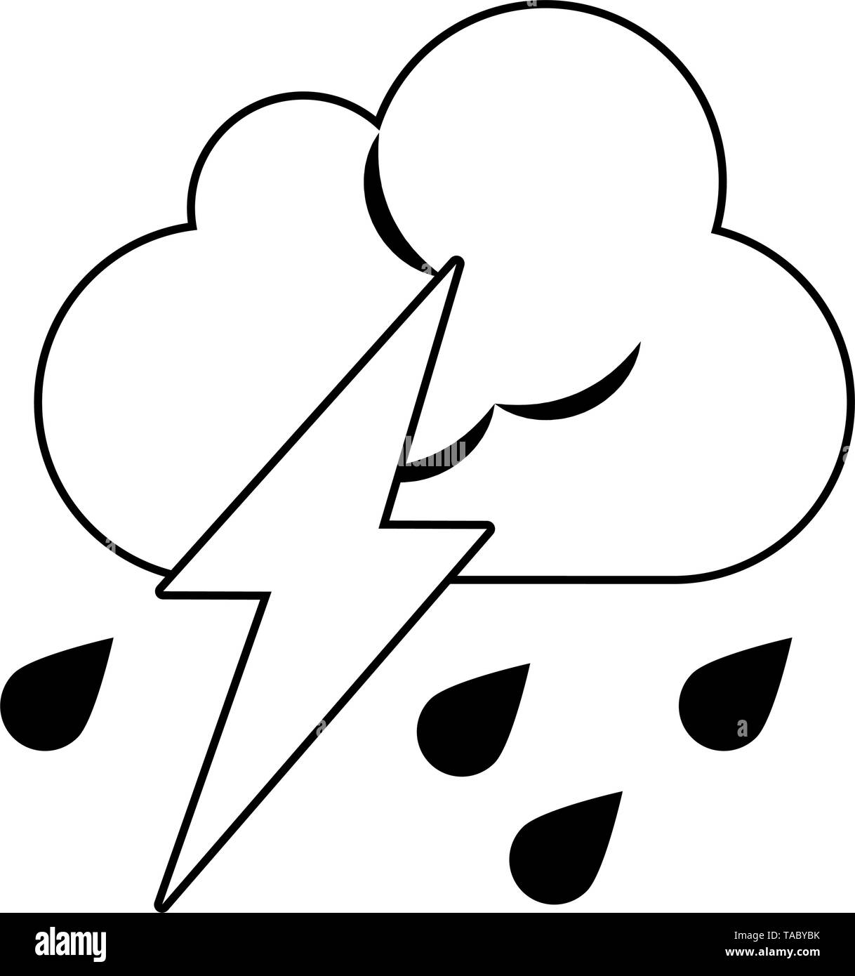 Cloud raining with rays weather cartoon in black and white Stock Vector ...