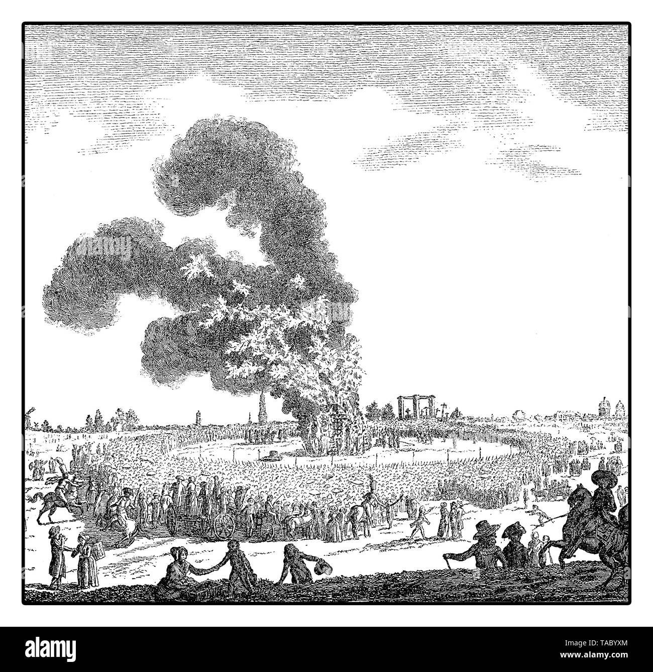 Last death execution by fire in Berlin in the year 1786, the burning of the thief and murderer incendiary Hoerner Stock Photo