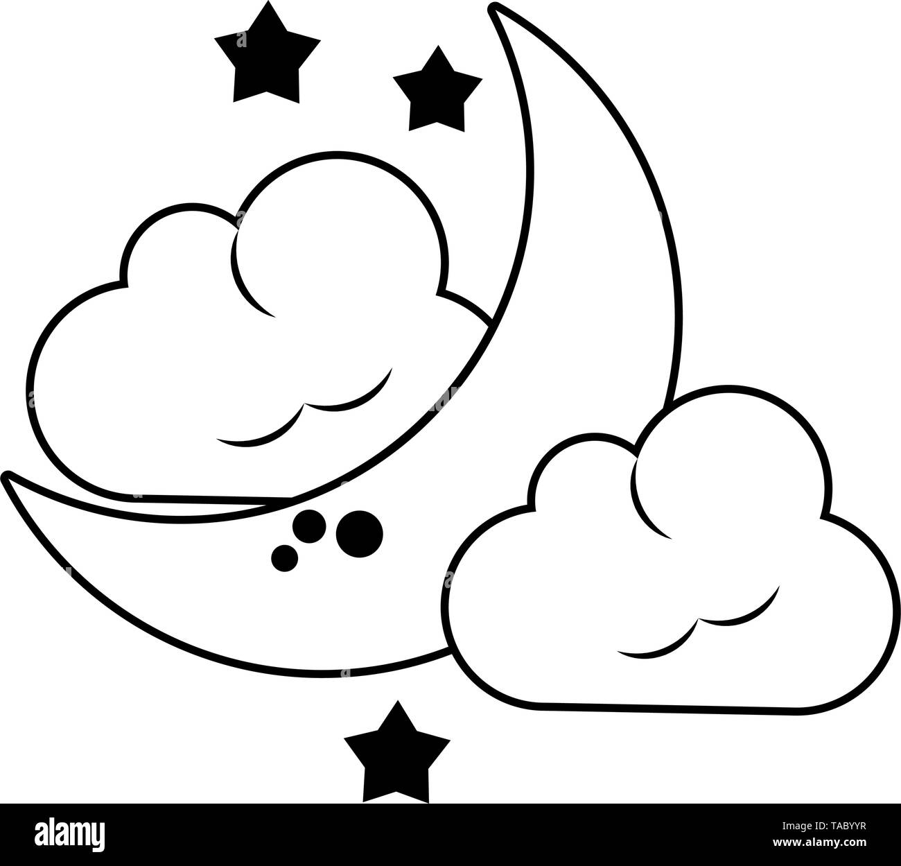 Moon cloud and raining drop in black and white Stock Vector Image & Art ...