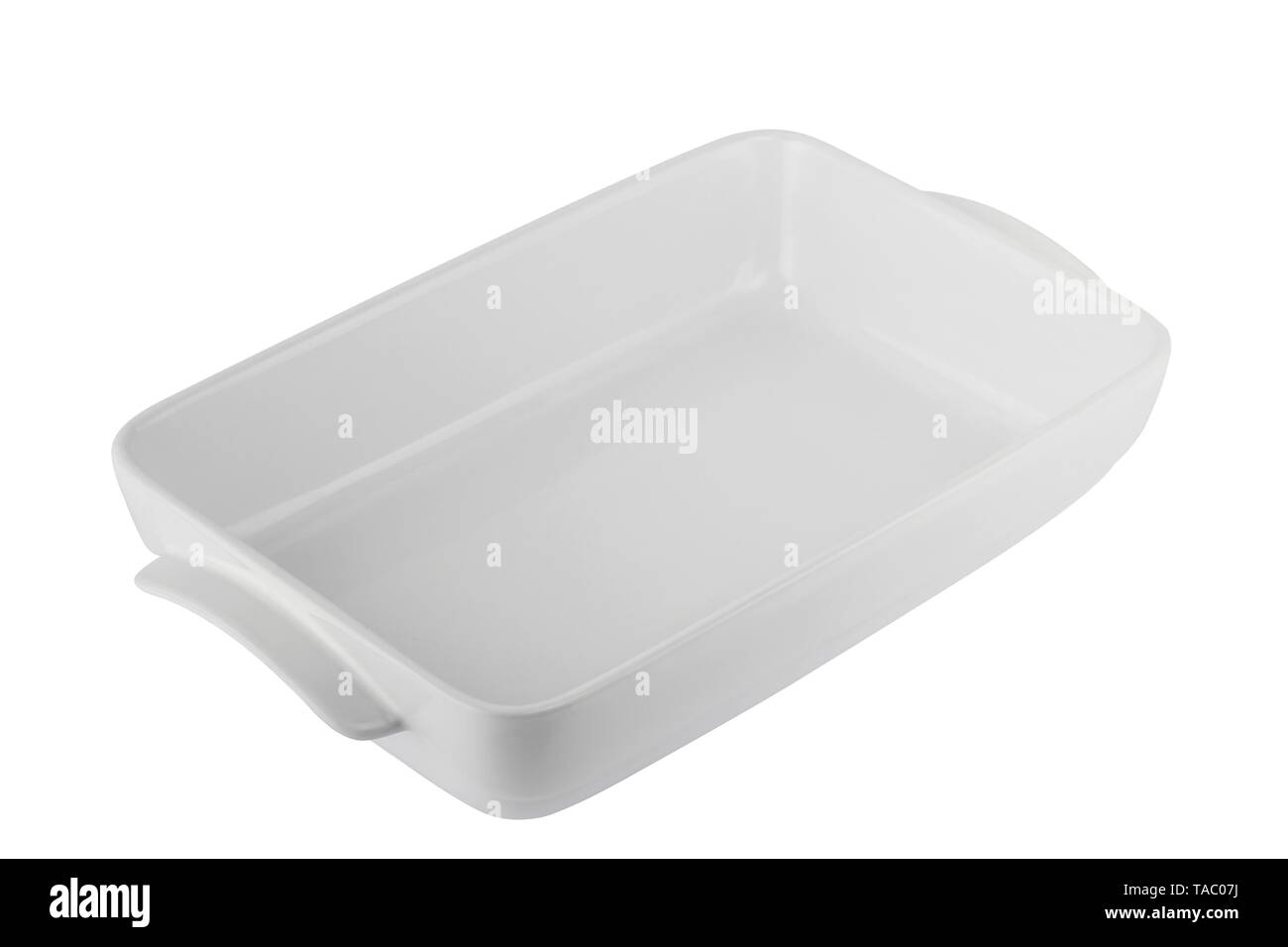 White ceramic baking dish with handles isolated on white background Stock Photo