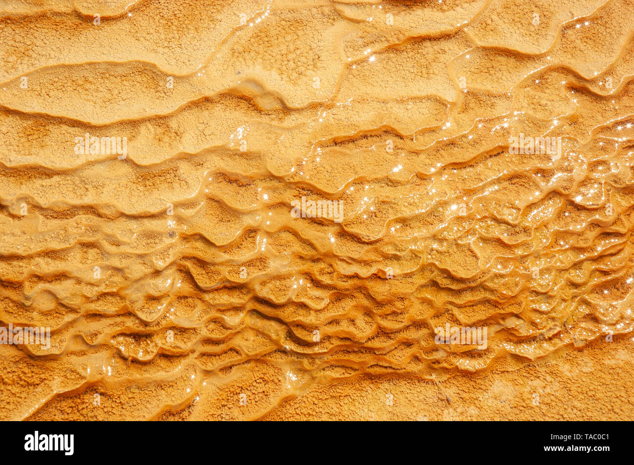 Layers of mineralization at a hot spring. Stock Photo