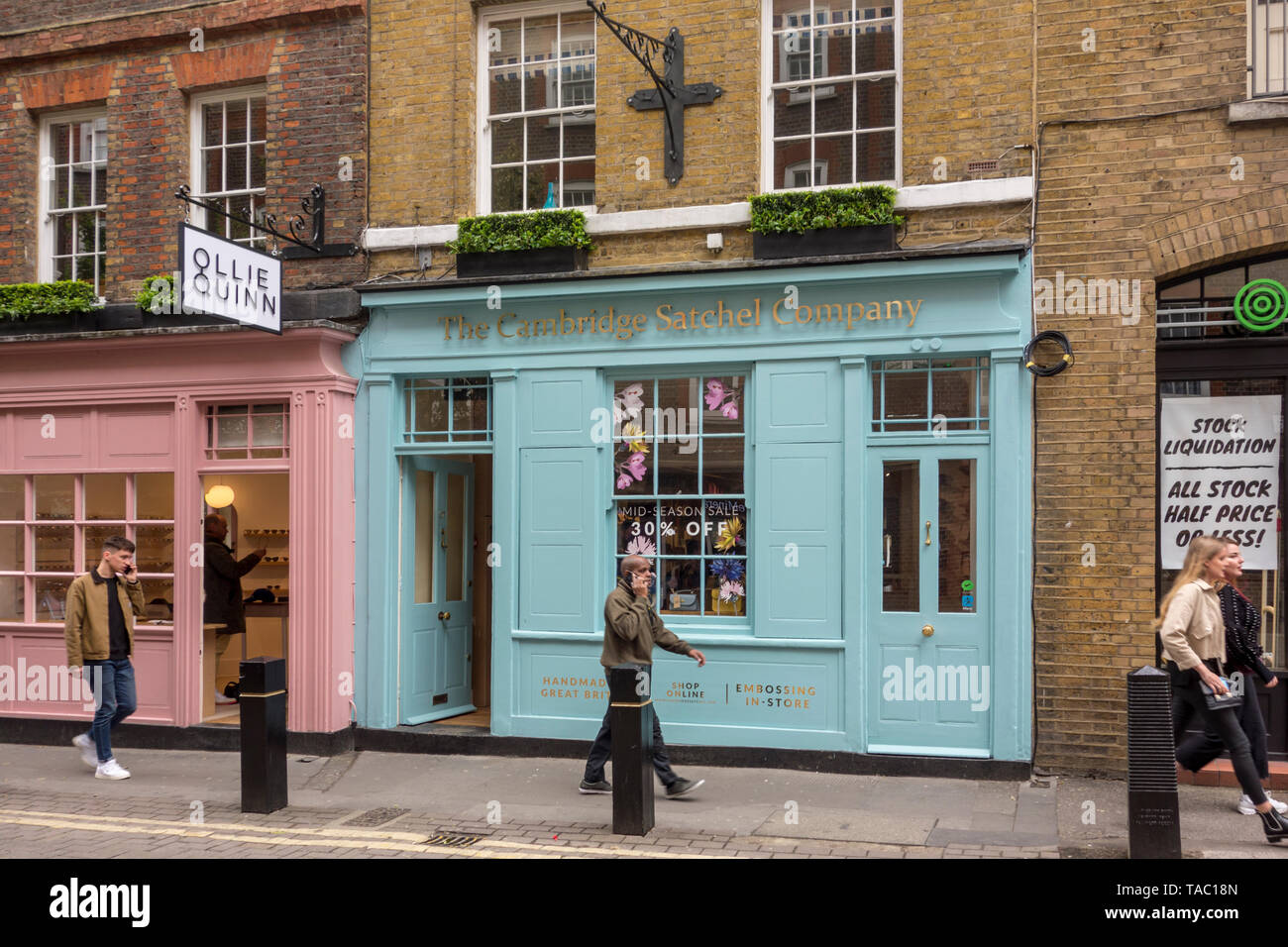 3rd May 2019, Covent Garden, London: Store exterior of The Cambridge Satchel Company shop in Neal Street, Covent Garden, London, UK Stock Photo