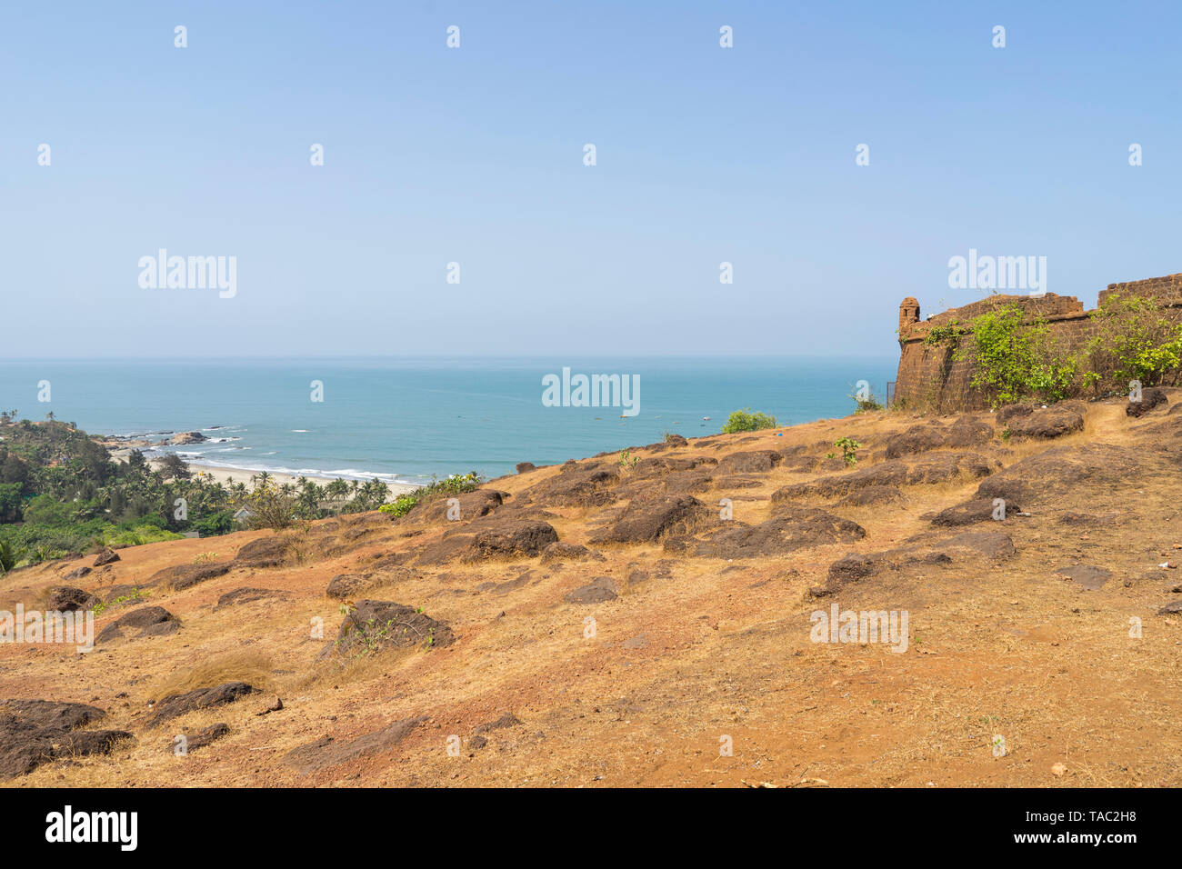 Anjuna, Goa / India - 04 03 2019, Chapora Fort in the northern Goa, India. Old ruins on top of hill. Stock Photo