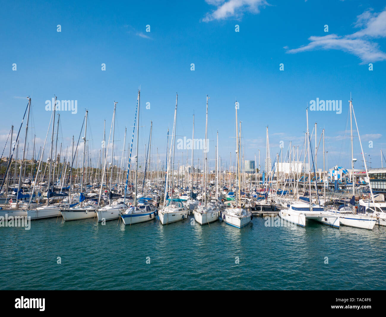 Sailboat and sailing ship Port Vell in Barcelona, Spain Stock Photo Alamy