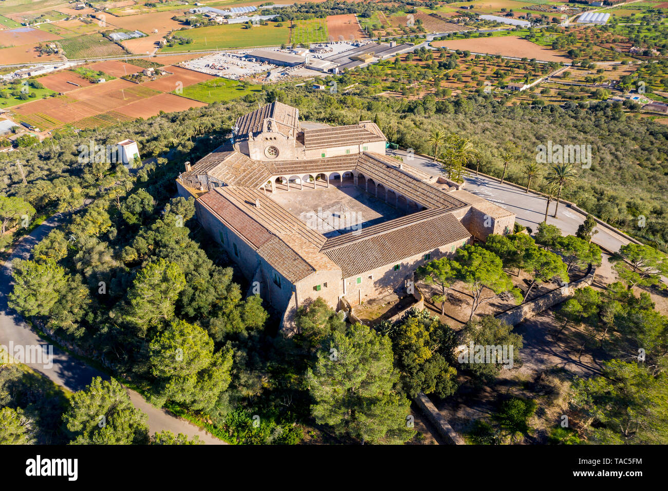 Spain, Majorca, aerial view over Santuari de Monti Sion Stock Photo