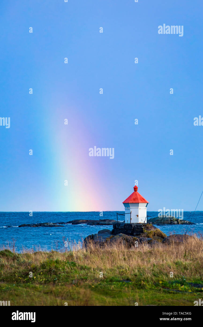 Norway, Lofoten Islands, Eggum, rainbow above the sea Stock Photo