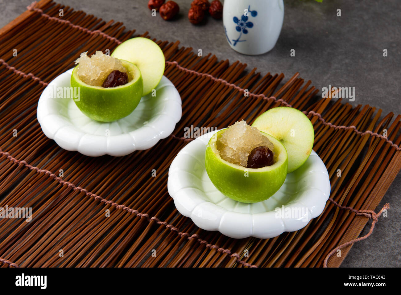 Edible bird's nest soup in an apple Stock Photo Alamy
