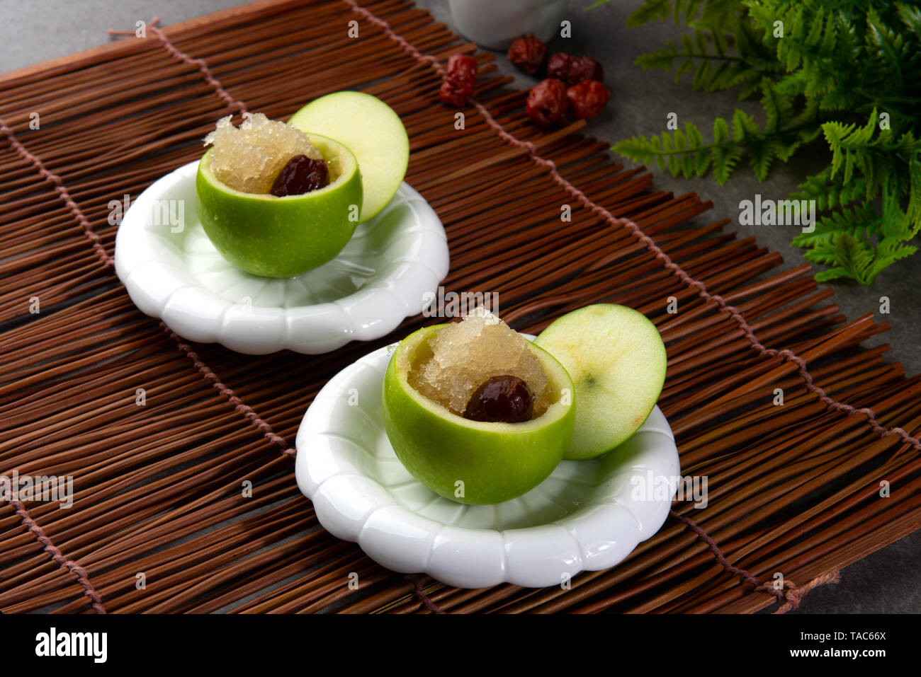 Edible bird's nest soup in an apple Stock Photo Alamy