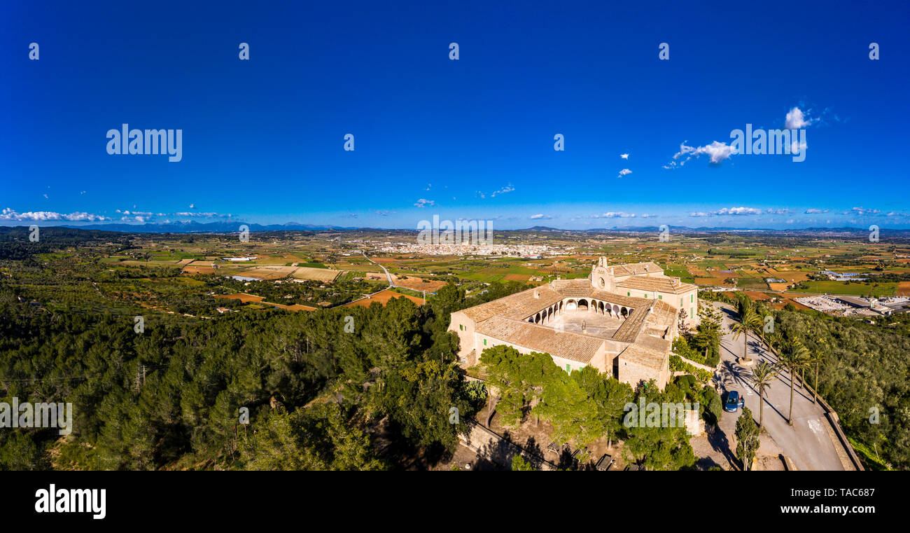 Spain, Majorca, aerial view over Santuari de Monti Sion Stock Photo