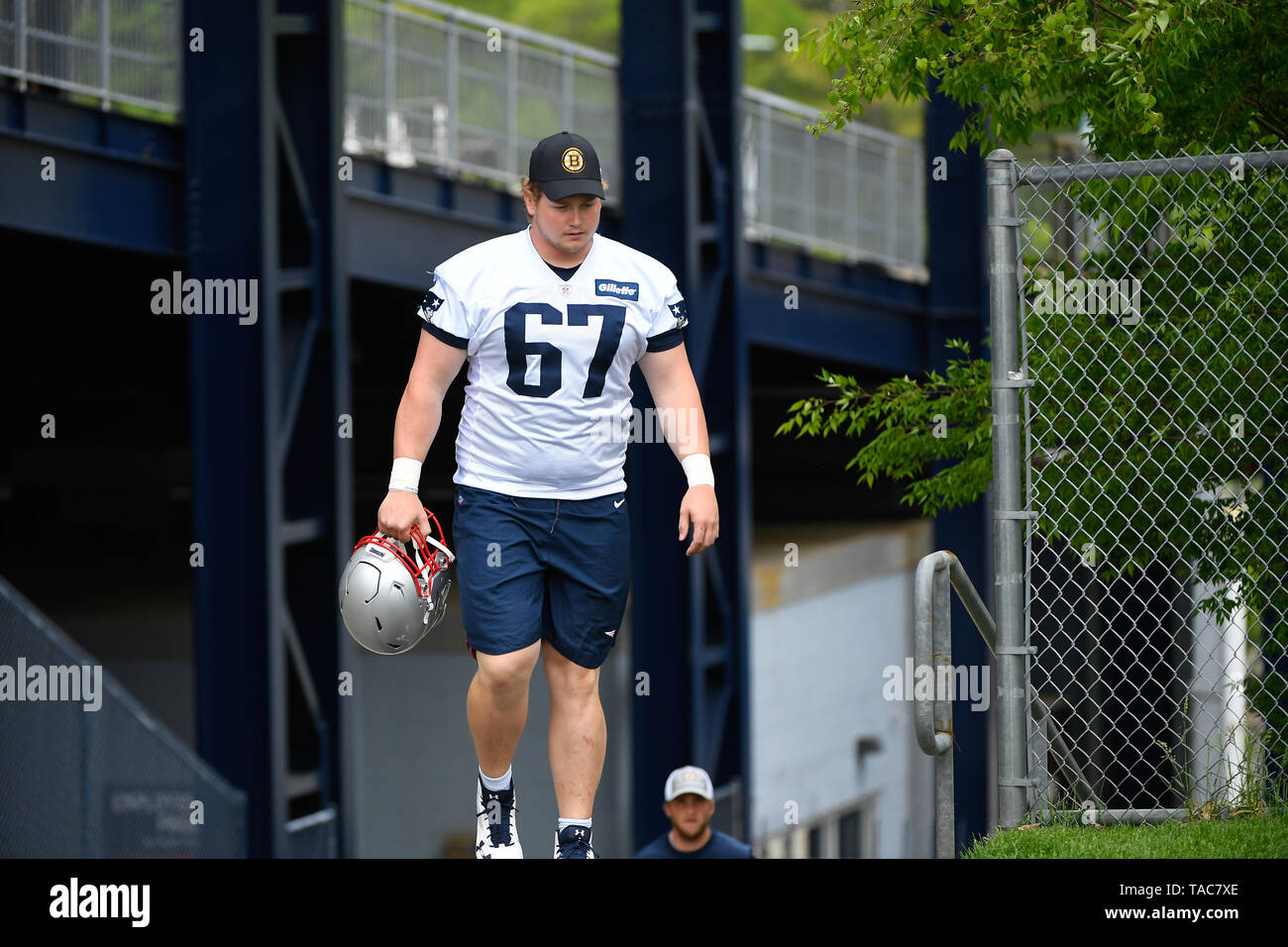 Foxborough, Massachusetts, USA. 23rd May, 2019. New England Patriots offensive tackle Tyler Gauthier (67) takes part in the the New England Patriots OTA held at Gillette Stadium, in Foxborough, Massachusetts. Eric Canha/CSM/Alamy Live News Stock Photo