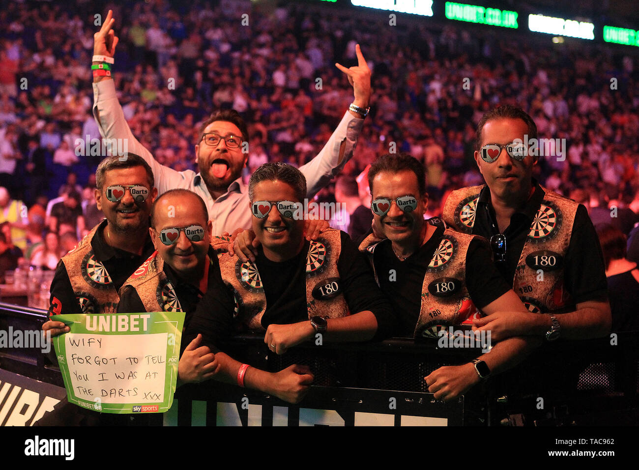 London, UK. 23rd May, 2019. General view of darts fans during the night's  action. 2019 Unibet Premier League Darts, play-offs at the O2 Arena in  London on Thursday 23rd May 2019 this