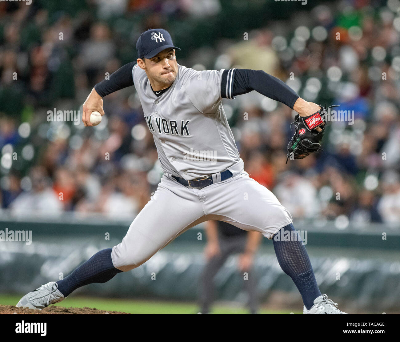 Baltimore, United States Of America. 22nd May, 2019. New York Yankees  relief pitcher Tommy Kahnle (48) works in the sixth inning against the Baltimore  Orioles at Oriole Park at Camden Yards in