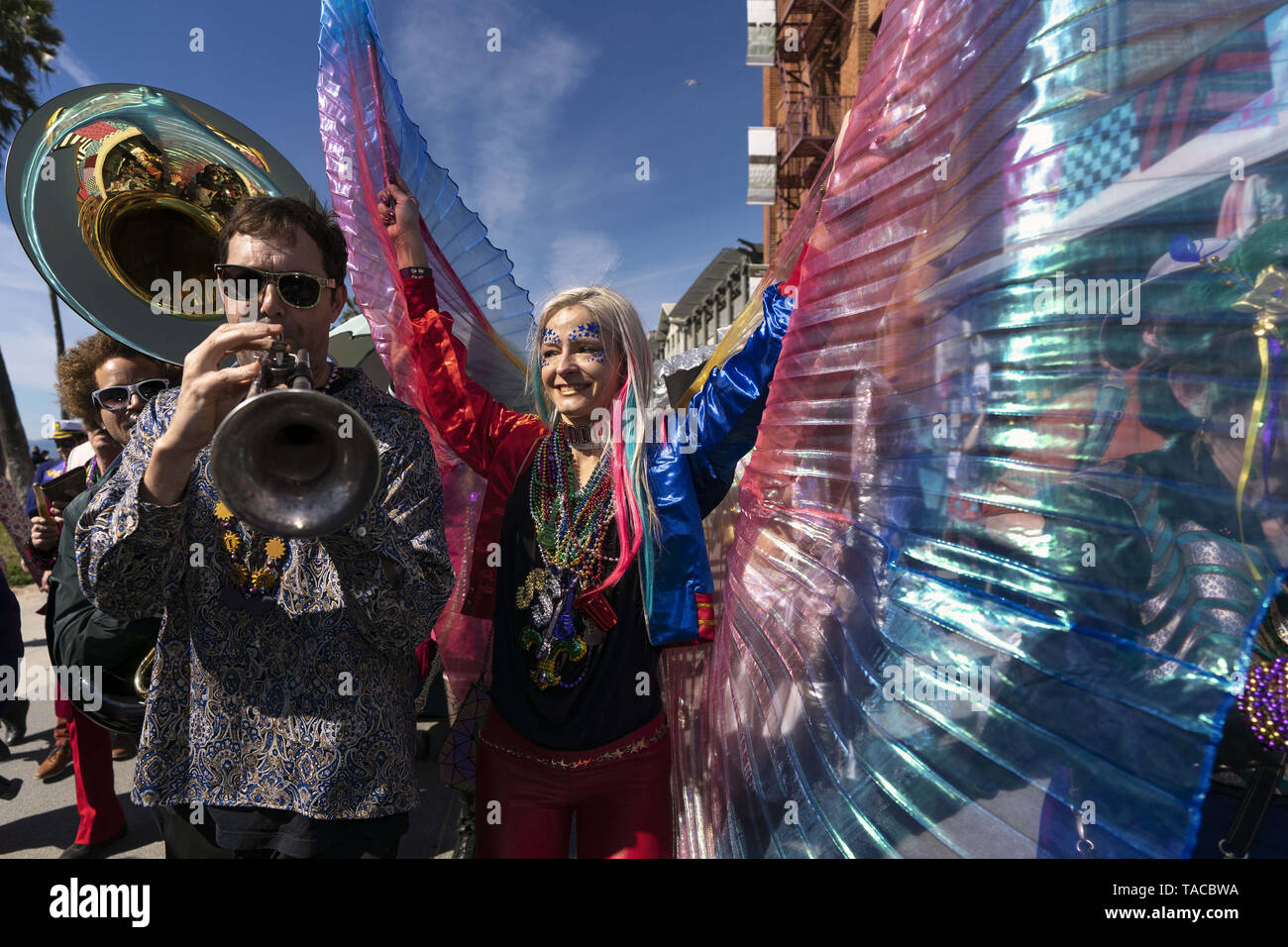 Los Angeles, USA. 23rd Feb, 2019. Participants are seen during the parade in Los Angeles.Mardi Gras also known as Fat Tuesday is a cultural Carnival that is celebrated throughout Latin America and in some places in the U.S. most famously in New Orleans. Credit: Ronen Tivony/SOPA Images/ZUMA Wire/Alamy Live News Stock Photo