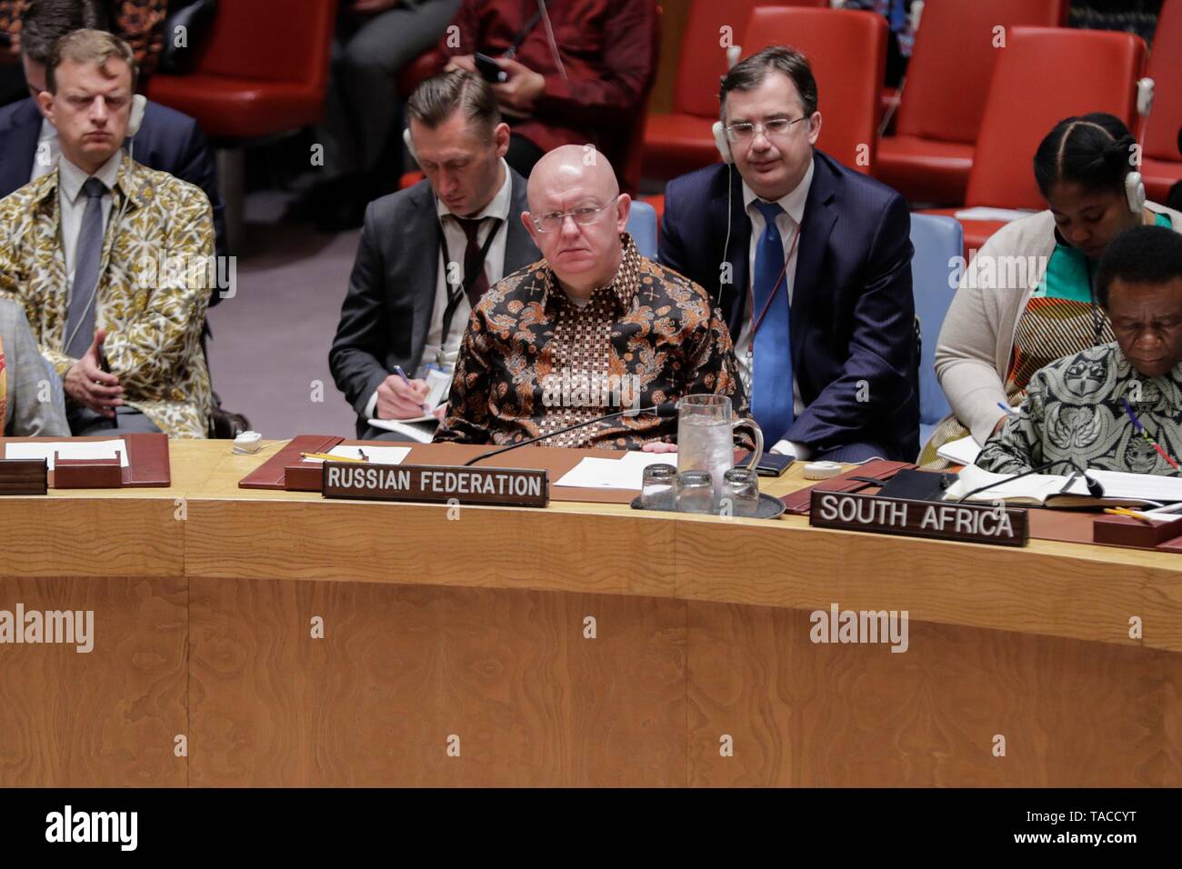 United Nations, New York, USA, May 23, 2019 - Vassily Nebenzia, Permanent Representative of the Russian Federation to the UN during the Security Council debate on protection of civilians in armed conflict today at the UN Headquarters in New York. Photo: Luiz Rampelotto/EuropaNewswire PHOTO CREDIT MANDATORY. | usage worldwide Stock Photo