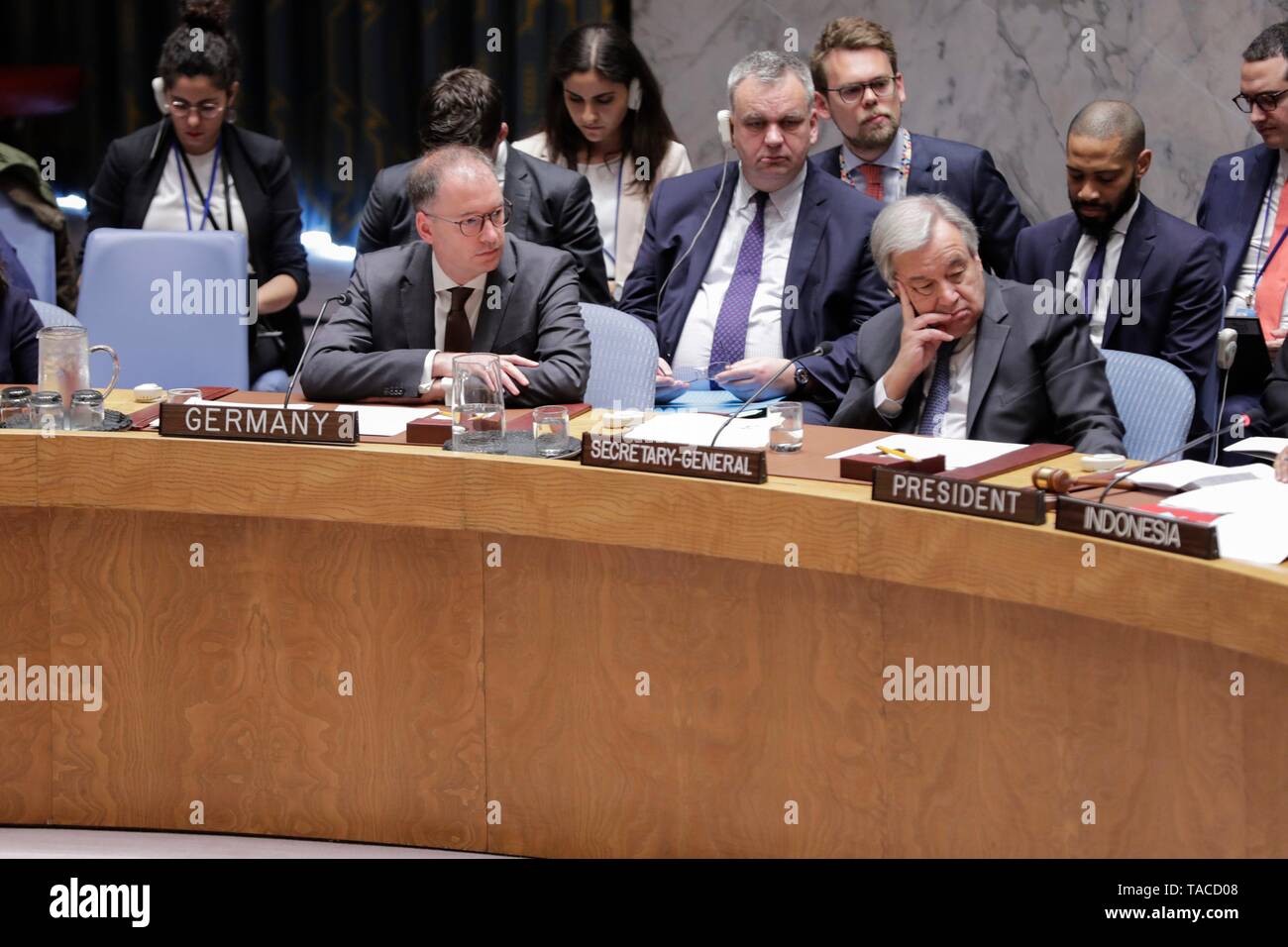 United Nations, New York, USA, May 23, 2019 - Niels Annen, Minister of State at the Federal Foreign Office of Germany, addresses the Security Council debate on protection of civilians in armed conflict today at the UN Headquarters in New York. Photo: Luiz Rampelotto/EuropaNewswire PHOTO CREDIT MANDATORY. | usage worldwide Stock Photo