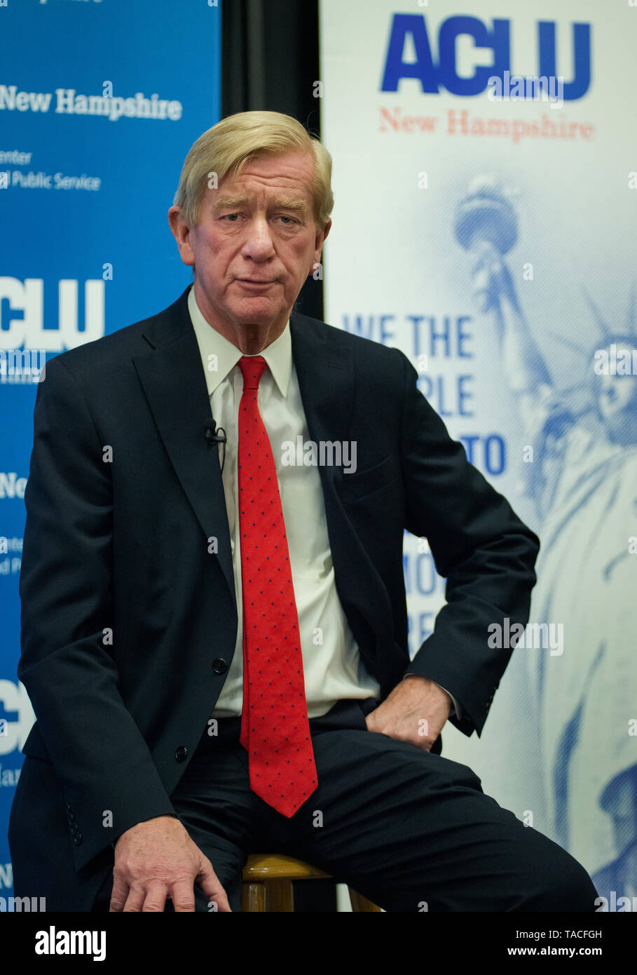 Concord, NH, USA May 23 2019.  Republican Presidential candidate and former Massachusetts Governor Bill Weld spoke to less than 100 people at the University of New Hampshire School of Law in Concord, NH.  The event, Civil Liberties & The Presidency, was organized by the New Hampshire American Civil Liberties Union (ACLU). Stock Photo