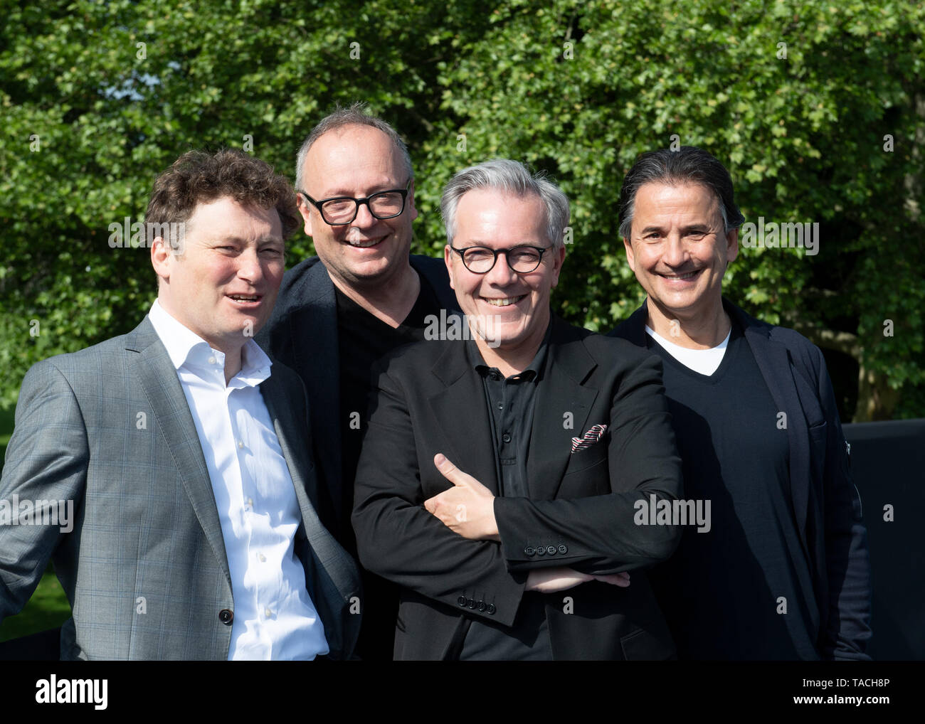 Stuttgart, Germany. 24th May, 2019. The directors of the Staatstheater Stuttgart, Viktor Schoner (l-r, opera), Burkhard C. Kosminski (drama), Marc-Oliver Hendriks (managing director) and Tamas Detrich (ballet) will be together for a photo session. They will present their plans for the next season at a press conference. Credit: Bernd Weissbrod/dpa/Alamy Live News Stock Photo
