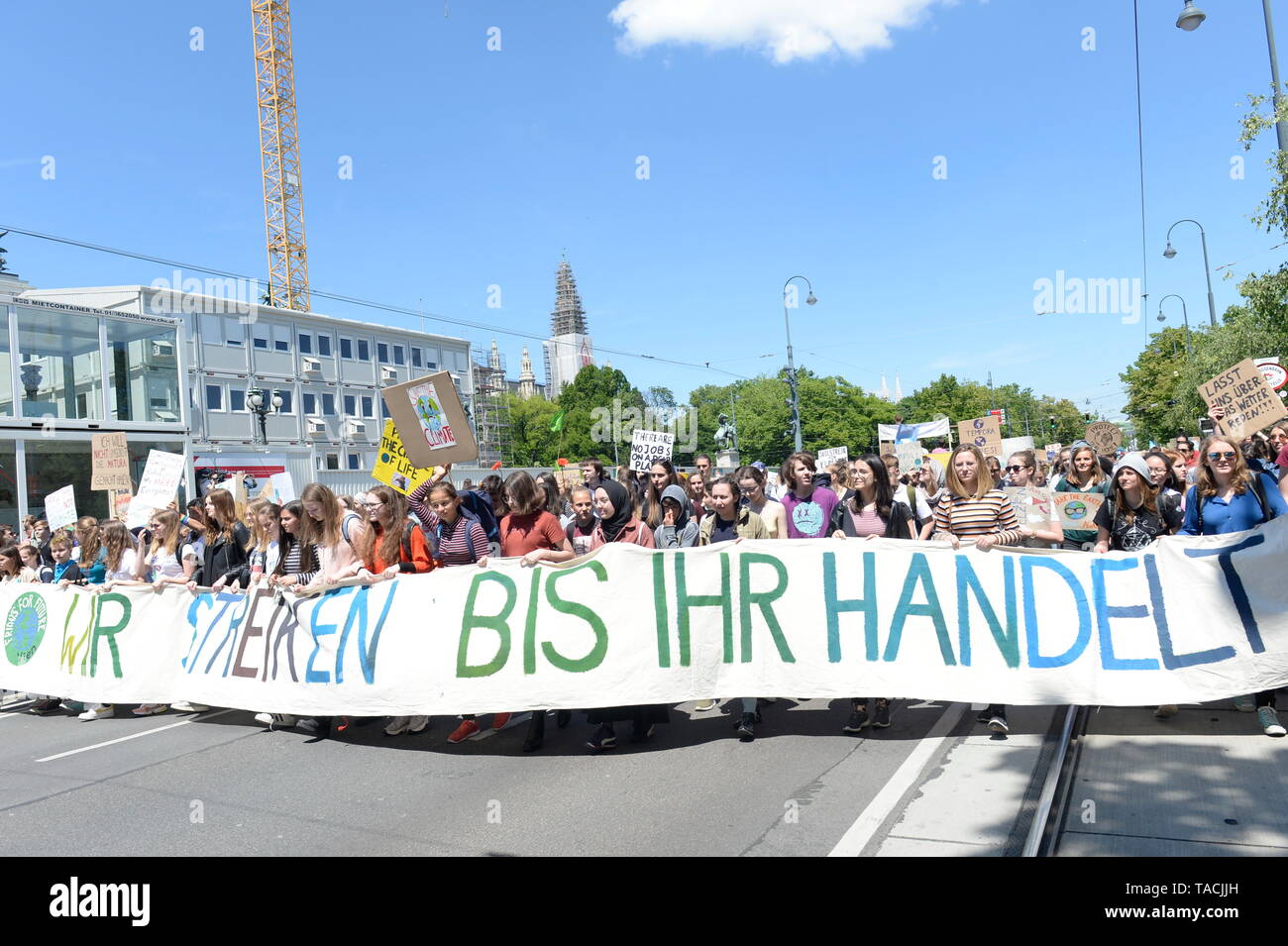 Vienna, Austria. 24th May  2019.  FridaysForFuture 2nd major demonstration for climate justice and courageous environmental policy on Friday, May 24, 2019 at the Heroes Square in Vienna.  Banner reading 'We Strike Until You Act'. Credit: Franz Perc / Alamy Live News Stock Photo