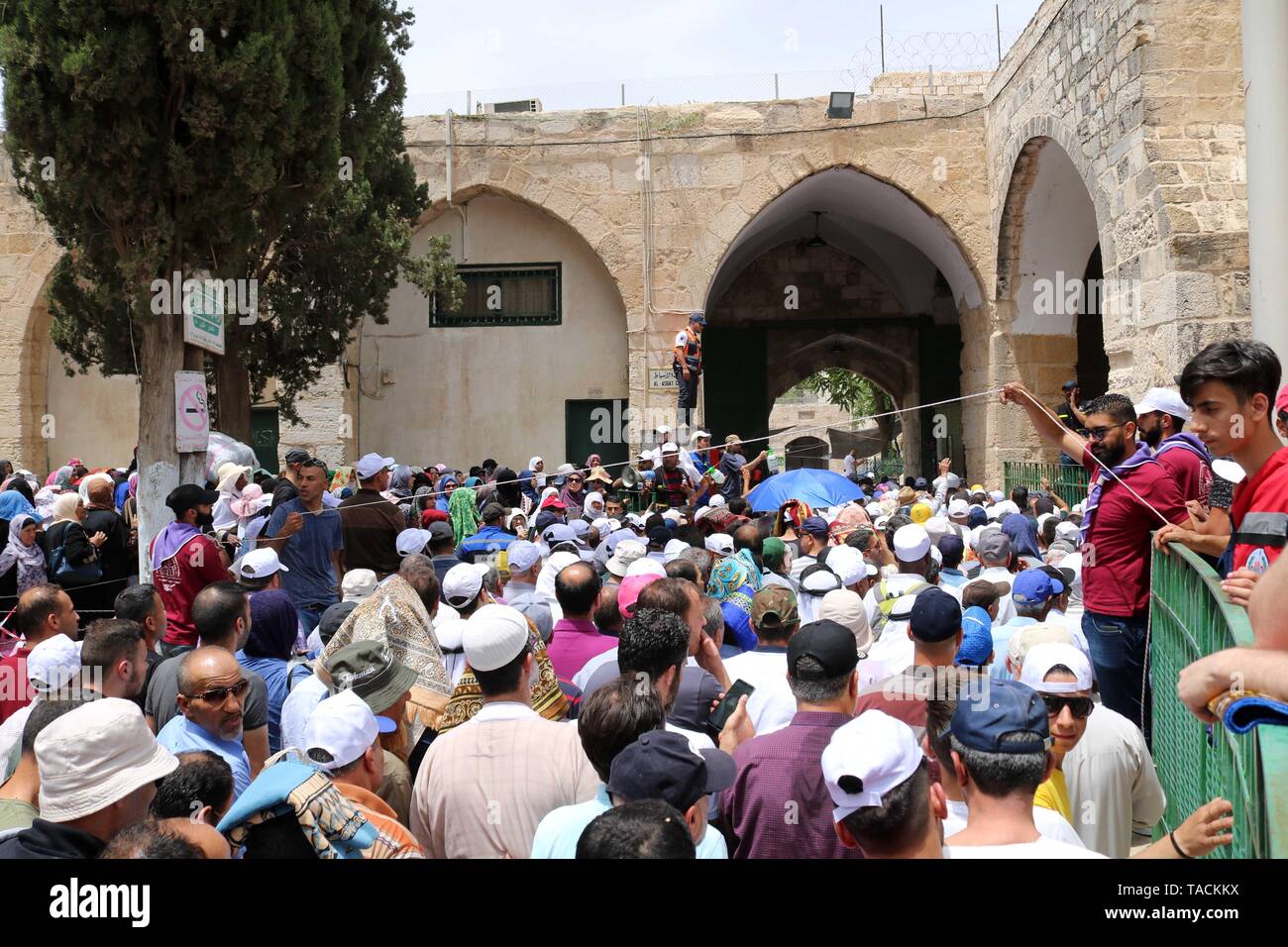 Jerusalem, Jerusalem, Palestinian Territory. 24th May, 2019. Palestinian Muslim worshipers attend Friday prayers durig the holy fasting month of Ramadan at al-Aqsa mosque compund, in Jerusalem's Old city, May 24, 2019 Credit: Abdalrahman Alami/APA Images/ZUMA Wire/Alamy Live News Stock Photo