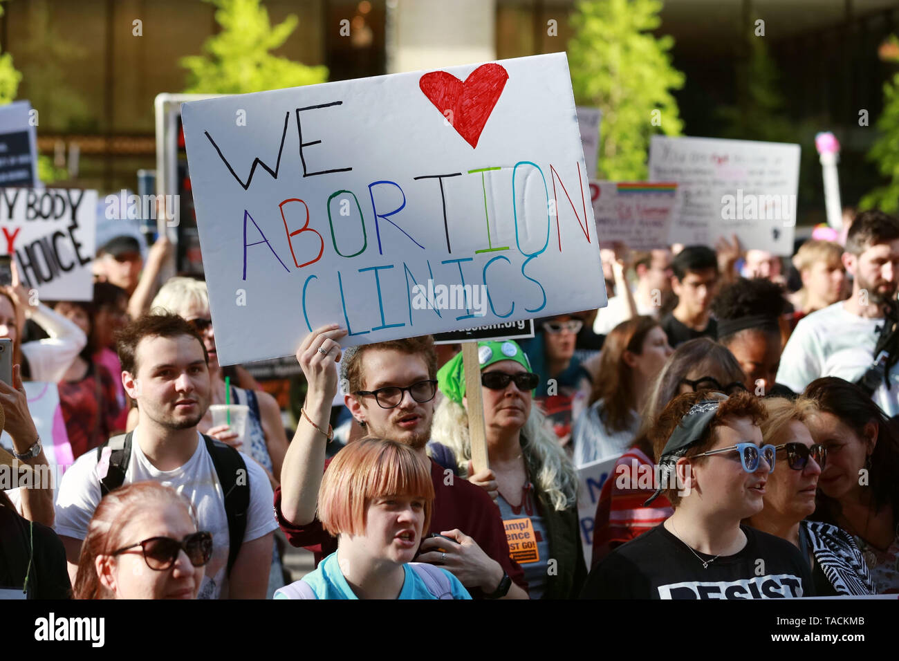 Chicago, USA. 23rd May, 2019. People participate in a protest against abortion ban at Daley Plaza in downtown Chicago, the United States, on May 23, 2019. Credit: Wang Ping/Xinhua/Alamy Live News Stock Photo