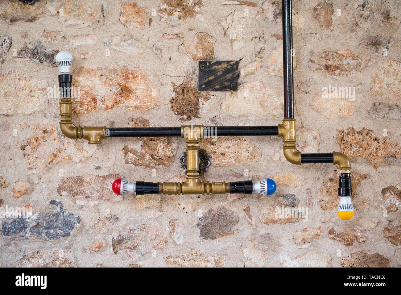Lighting equipment made of water pipes Stock Photo Alamy
