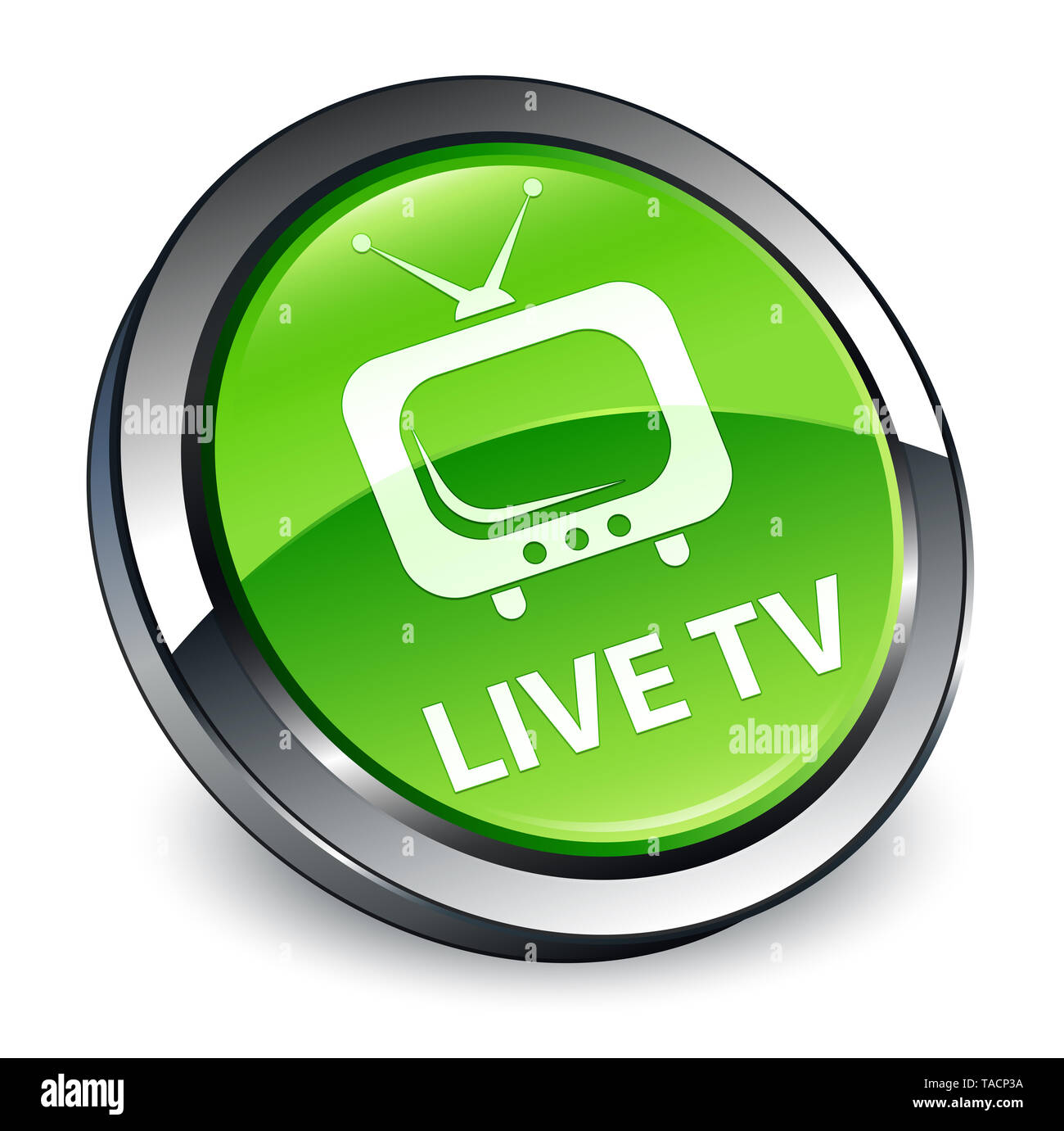 Live tv isolated on 3d green round button abstract illustration Stock Photo