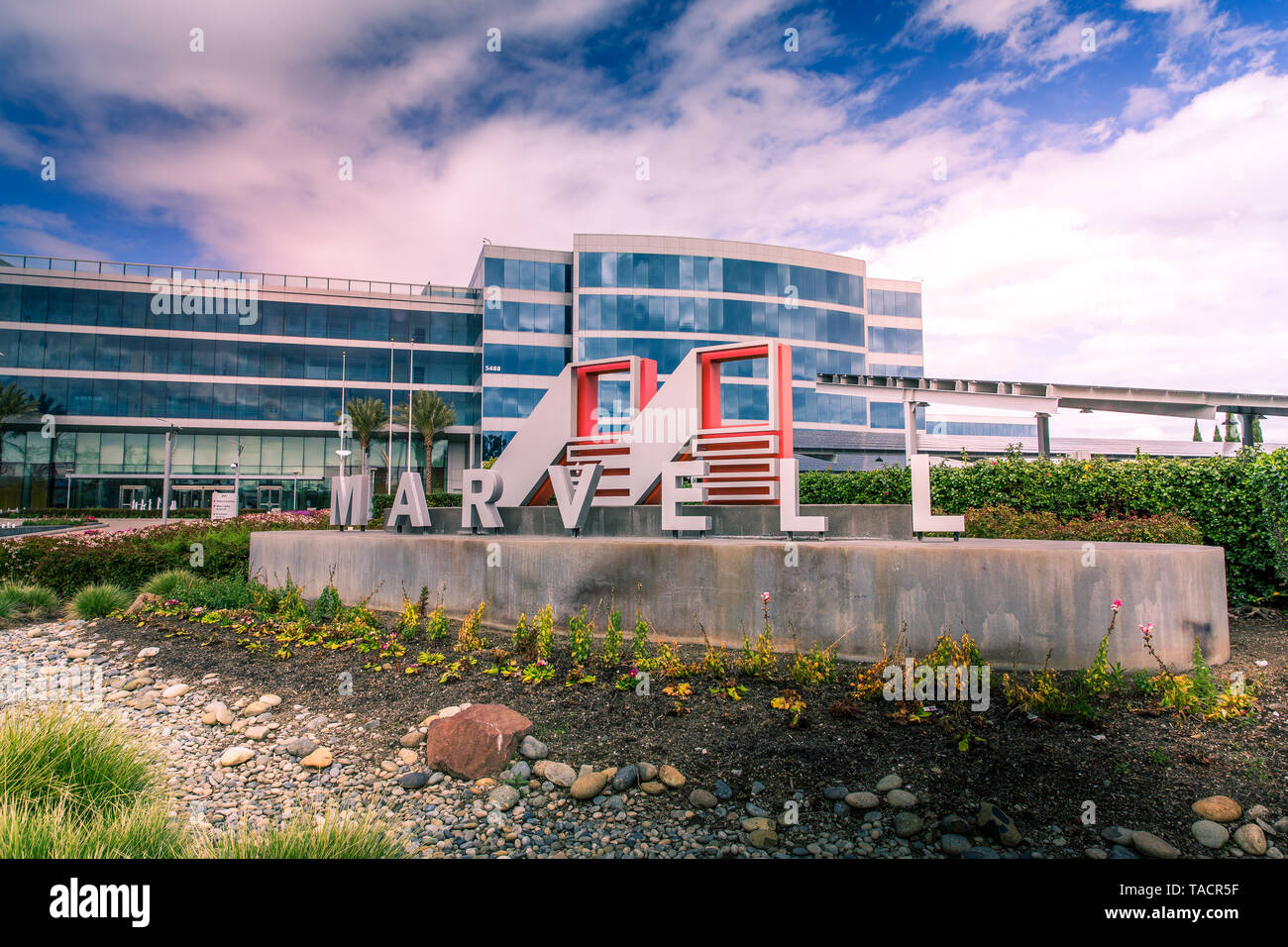 Santa Clara, CA/ USA - March 26, 2019: Marvell Semiconductor Inc. Corporate campus, Headquarters of Marvell Technology Group, LTD, producer of storage Stock Photo
