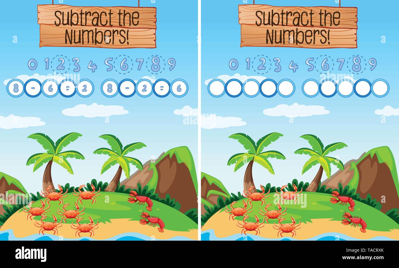 A math subtraction worksheet  illustration Stock Vector