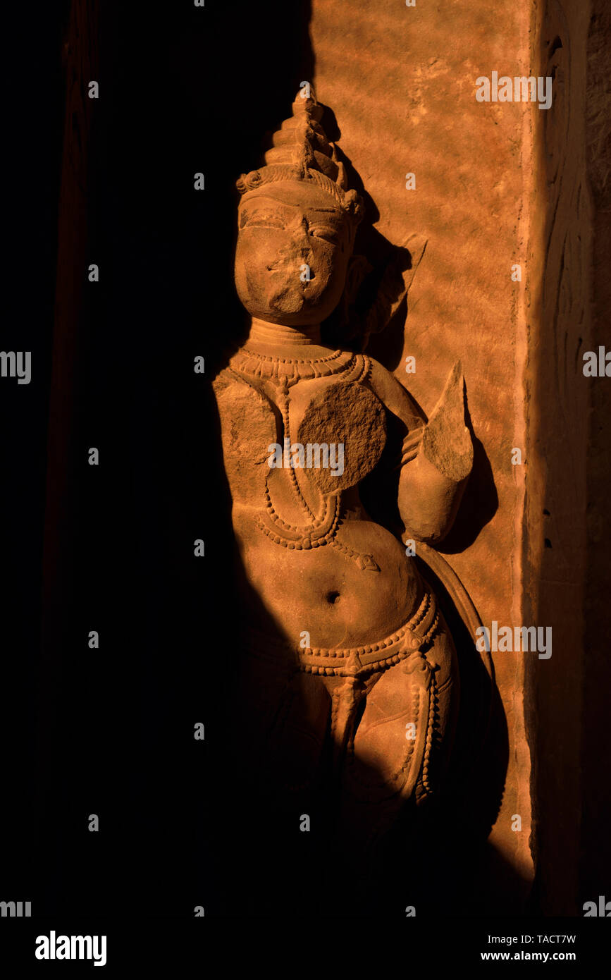 ruined sculpture on Kandariya Mahadev temple, Khajuraho, Madhya Pradesh, India, Asia Stock Photo