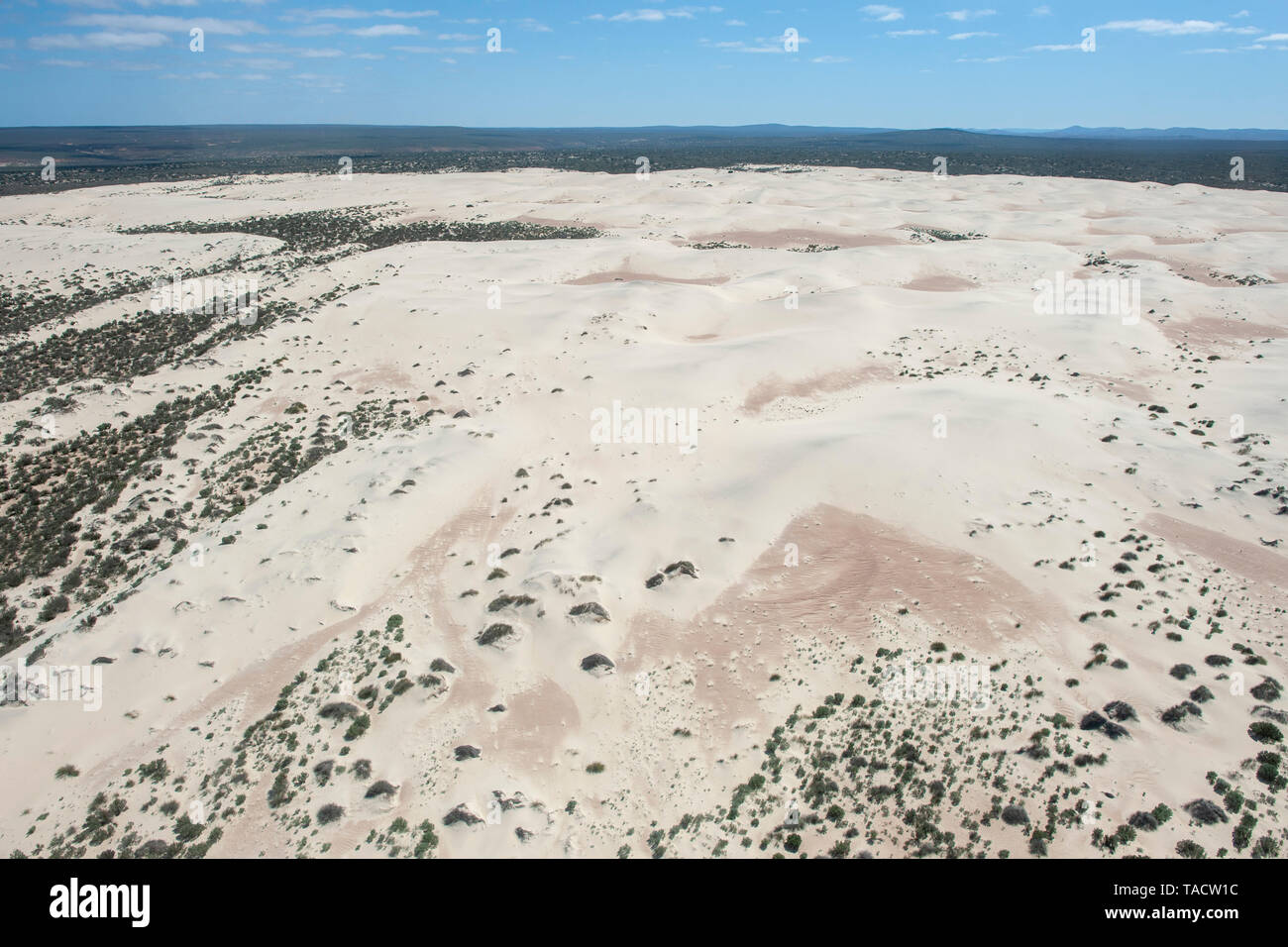 Aerial view of coastal dunes in the southern section of the Namaqua National park in the Northern Cape Province of South Africa. Stock Photo