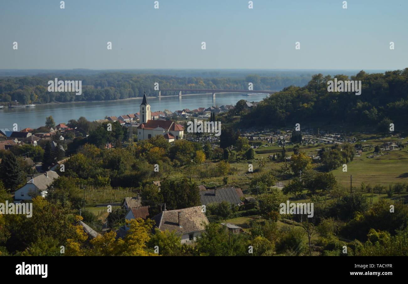 Croatian small town on shore of Danube river Stock Photo