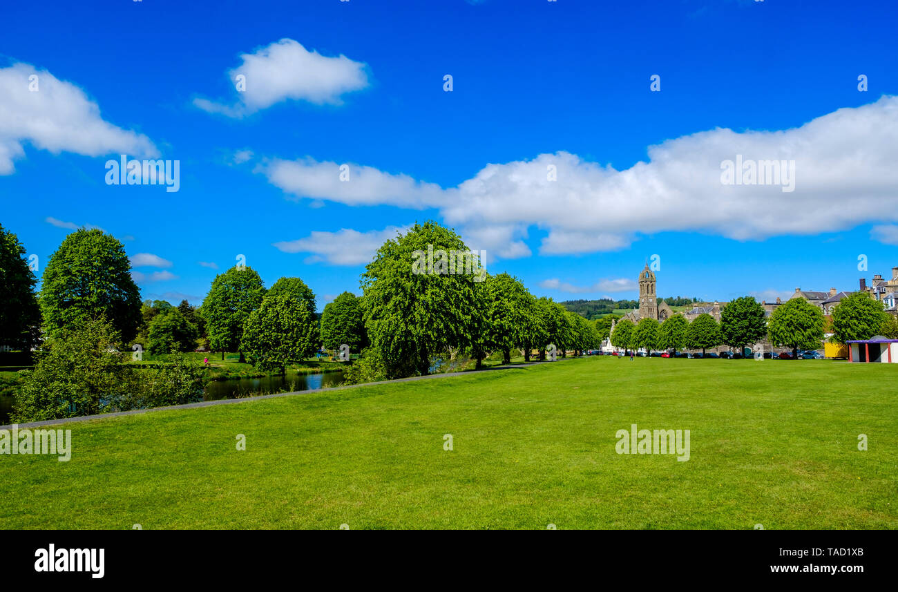 Tweed Green by the River Tweed in Peebles, Scottish Borders, Scotland