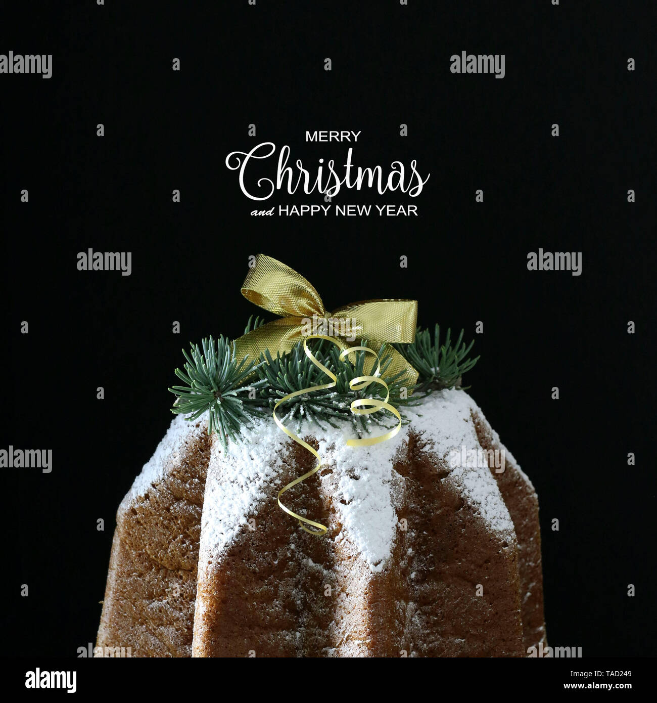Merry Christmas And New Year Greetings Card Pandoro Italian Cake