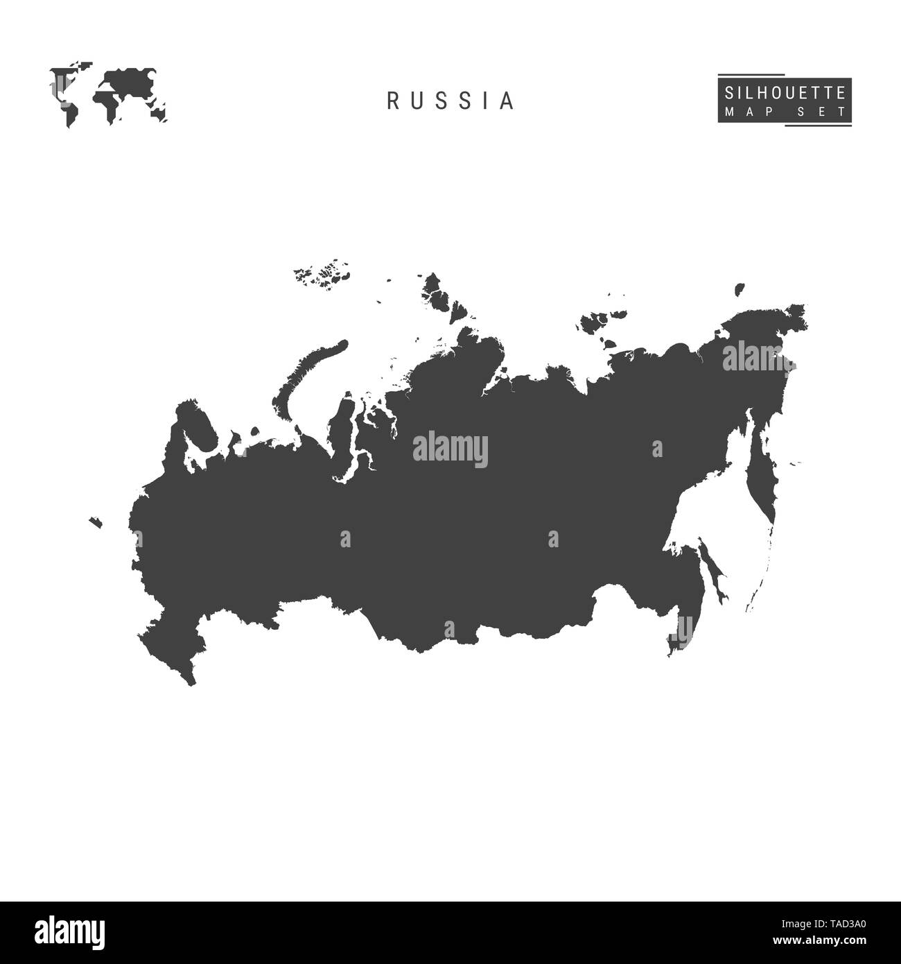 Russia Blank Map Isolated on White Background. High-Detailed Black Silhouette Map of Russia. Stock Photo