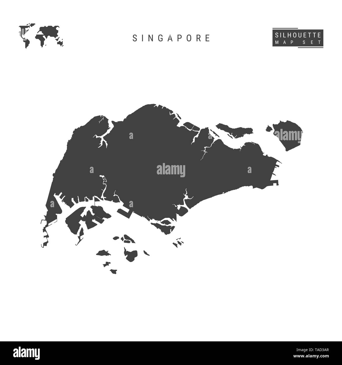 Singapore Blank Map Isolated on White Background. High-Detailed Black Silhouette Map of Republic of Singapore. Stock Photo