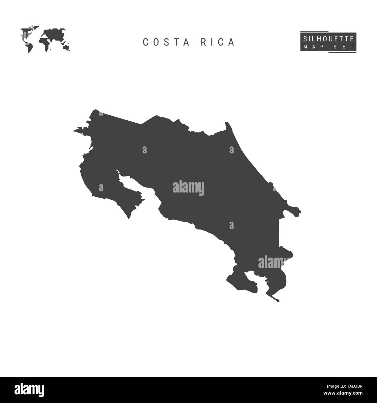 Costa Rica Blank Map Isolated on White Background. High-Detailed Black