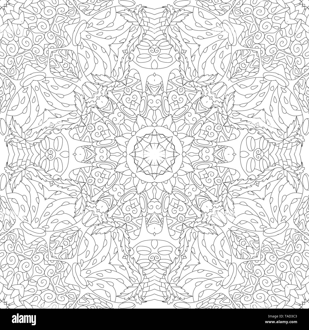 Decorative square seamless ornaments. Unusual flower shape. Oriental vector, Anti-stress therapy patterns. Weave design elements. Stock Vector