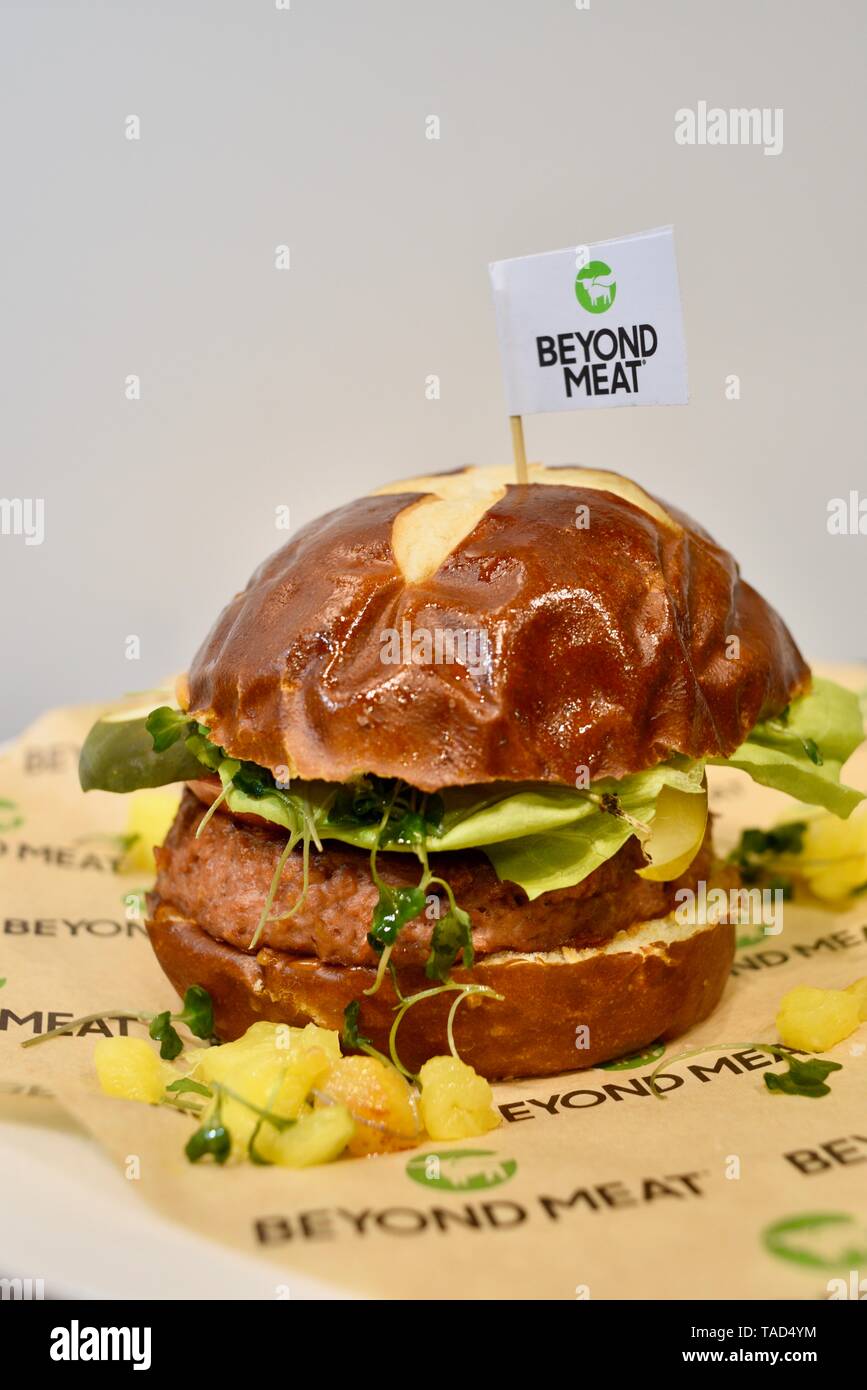 Meatless (meat free) Beyond Burger from Beyond Meat. Vegetarian vegan