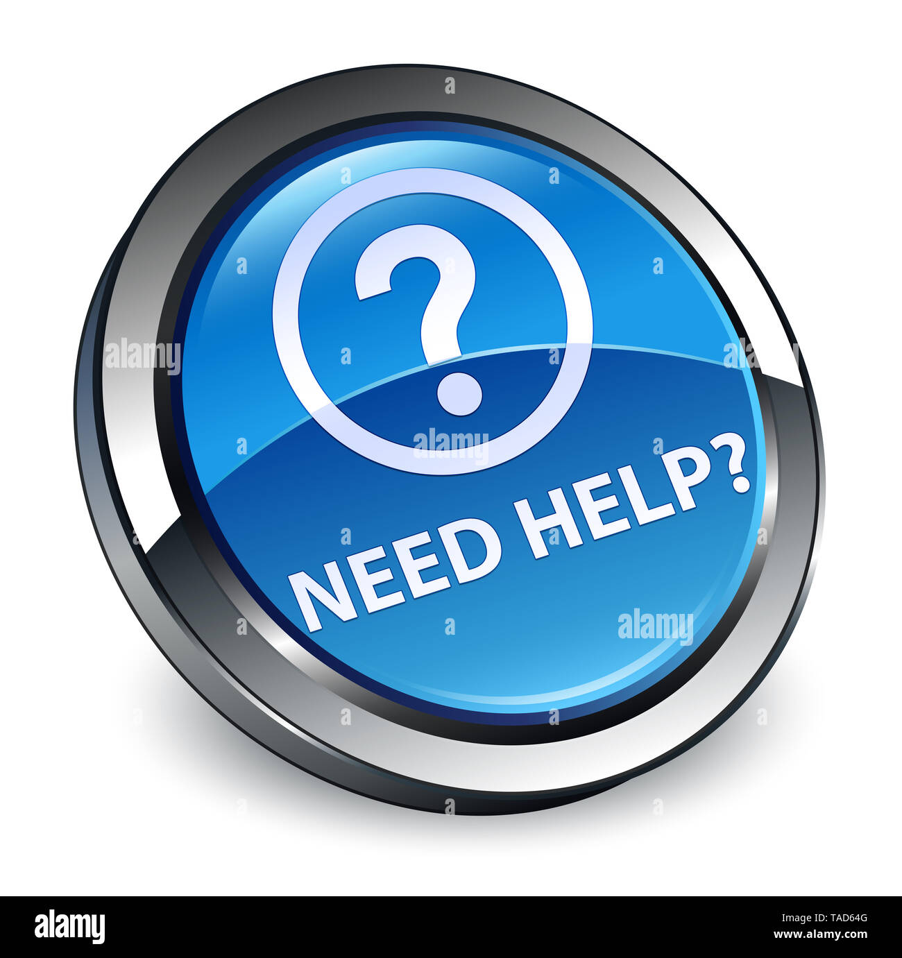 Need help (question icon) isolated on 3d blue round button abstract ...