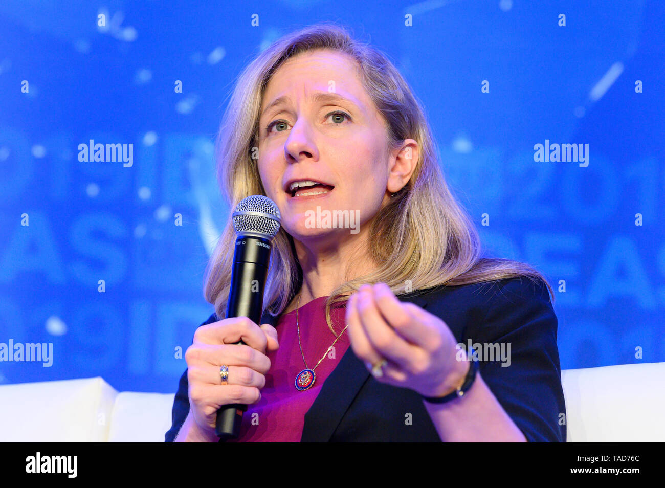 Rep abigail spanberger d va speaking at the center for american