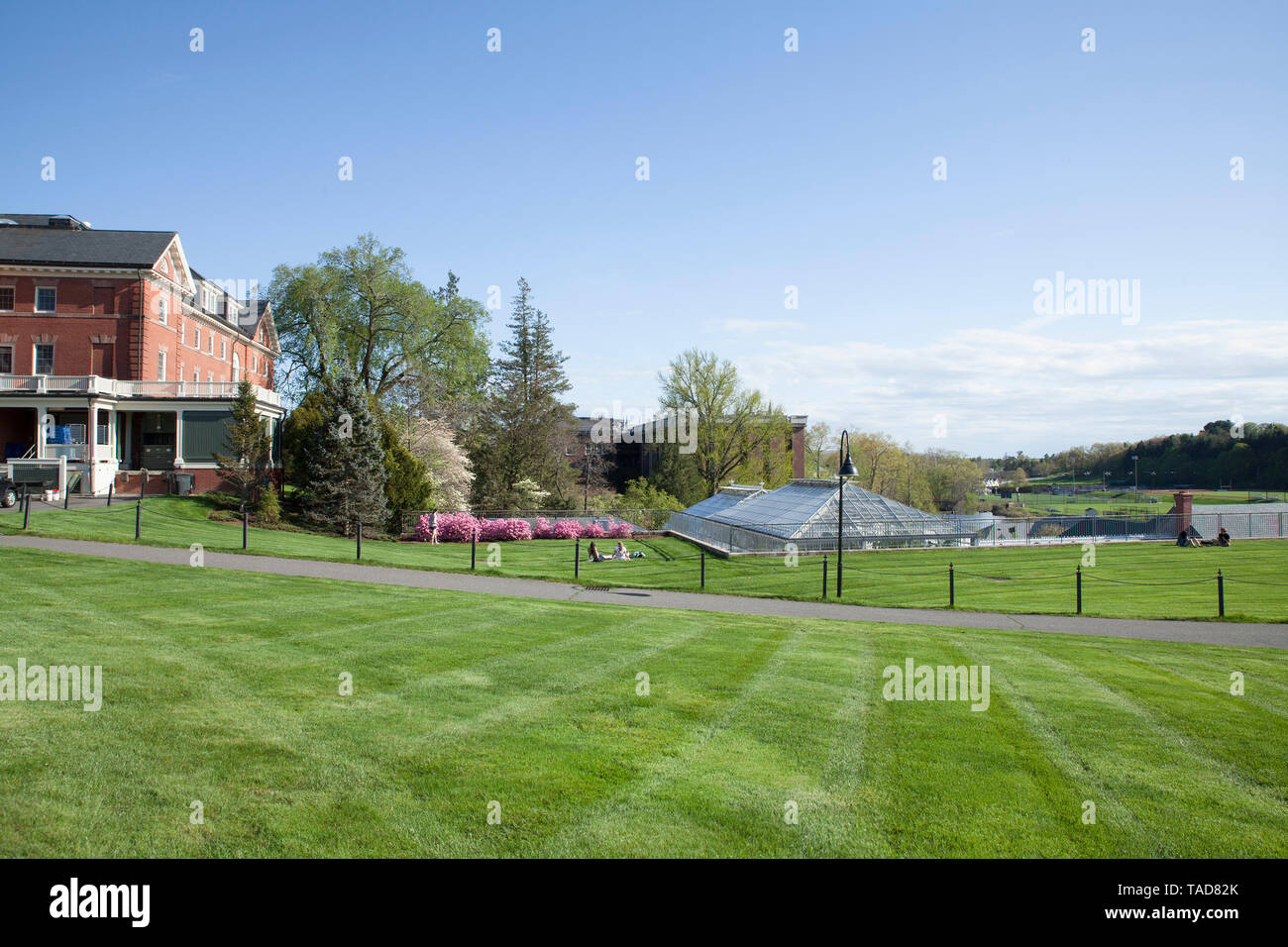 Spring afternoon at Smith College, with Lyman Conservatory and Chapin