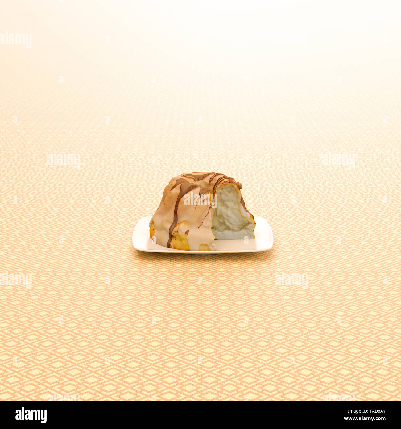3D rendering, Ring cake on patterned background Stock Photo