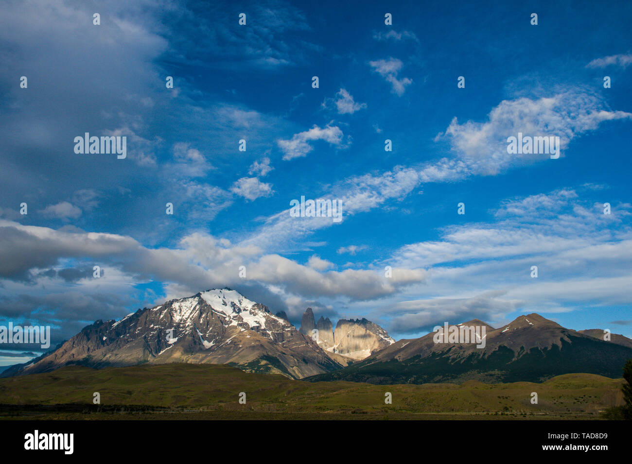 Chile, Patagonia, Torres del Paine National Park, mountainscape in early morning light Stock Photo