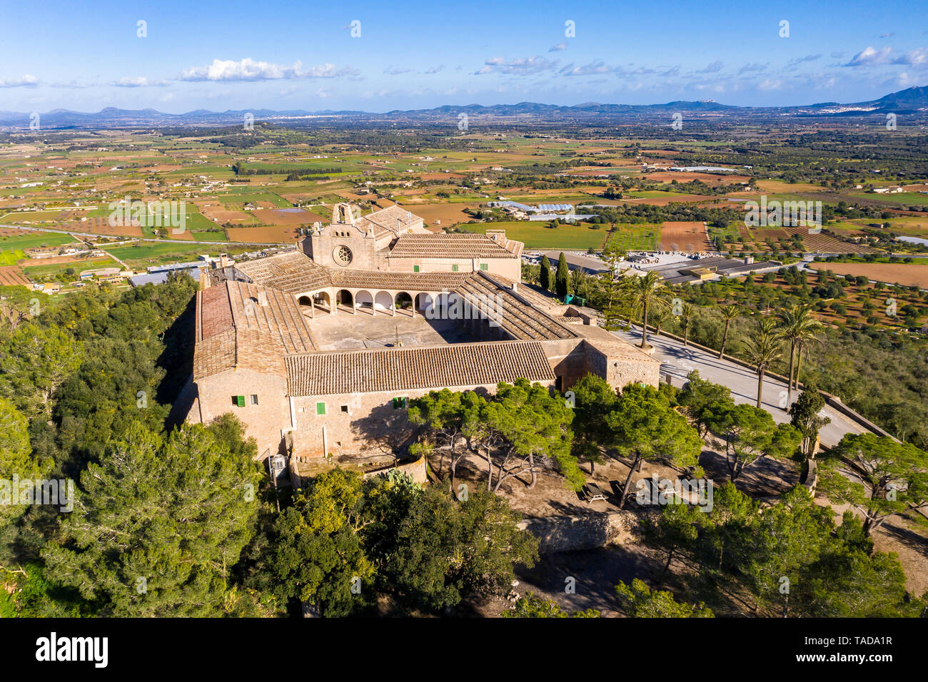 Spain, Majorca, aerial view over Santuari de Monti Sion Stock Photo