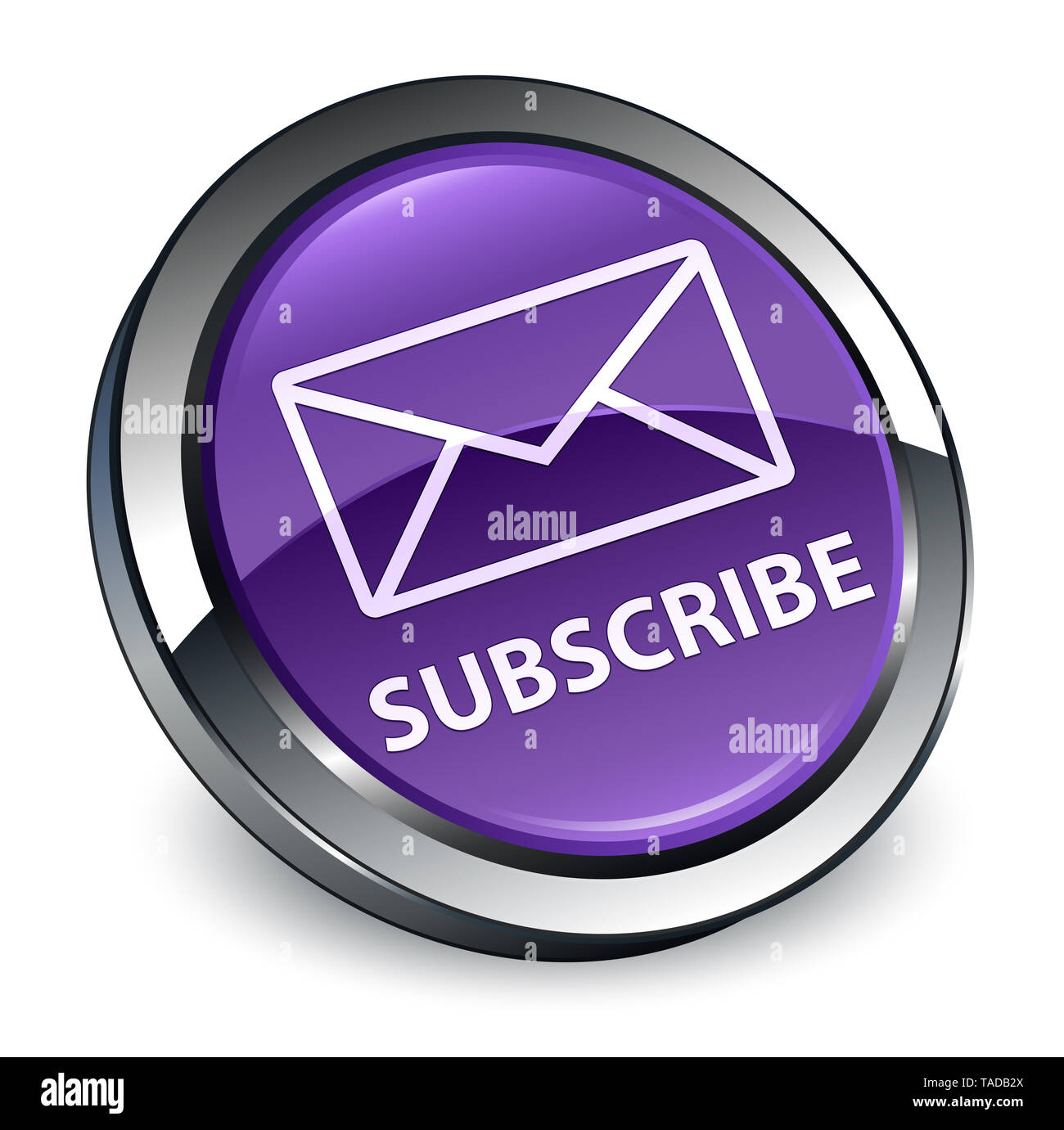 Subscribe (email icon) isolated on 3d purple round button abstract ...