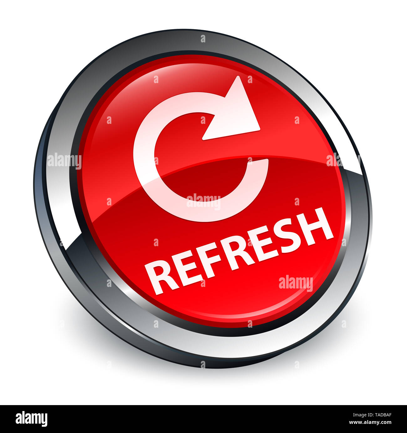 Refresh (rotate arrow icon) isolated on 3d red round button abstract ...